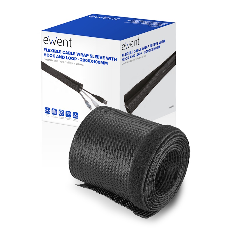 EW1558 | Flexible Cable Wrap Sleeve wiith Hook and Loop, 2000x100mm | Ewent | distributori informatica