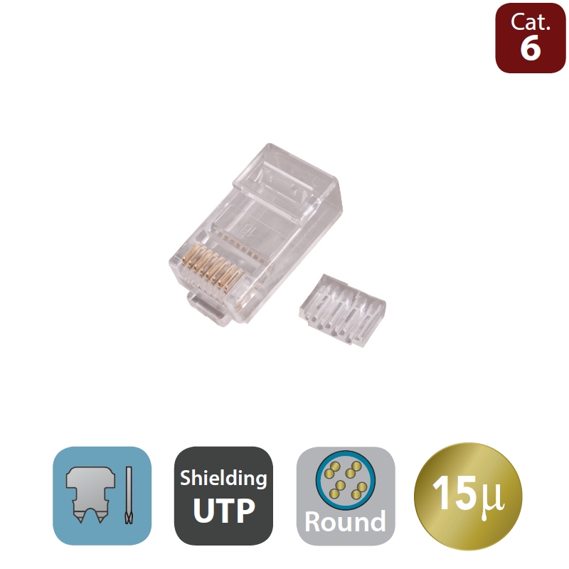 WPC-MDP-882-6U-R15 | PLUG CAT.6 RJ45 UTP PER CAVO TONDO FLESSIBILE | WP Cabling | distributori informatica