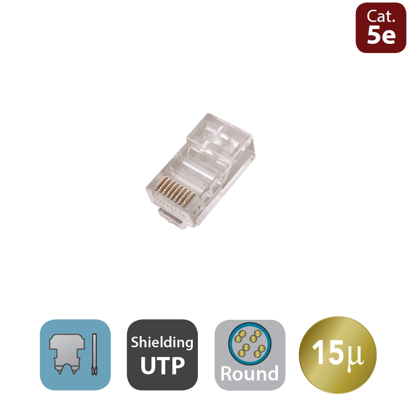 WPC-MDP-882-5U-R15 | PLUG CAT.5e RJ45 UTP PER CAVO TONDO FLESSIBILE | WP Cabling | distributori informatica