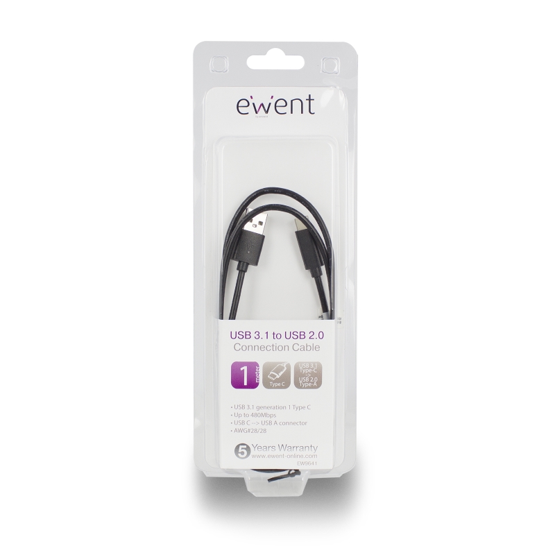 EW9641 | USB 2.0 Type-C to Type-A Connection Cable 1m | Ewent | distributori informatica