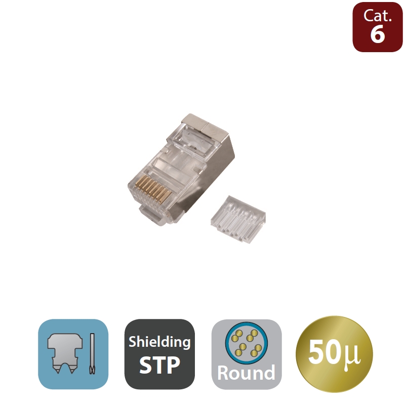 WPC-MDP-882-6F-R50 | PLUG CAT.6 RJ45 STP PER CAVO TONDO FLESSIBILE | WP Cabling | distributori informatica