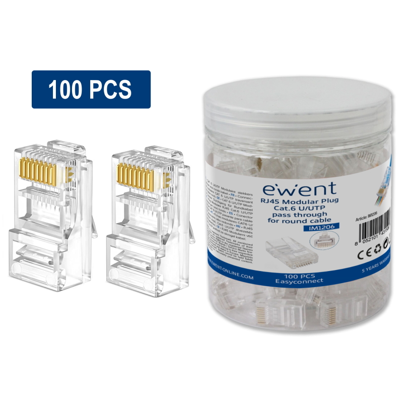 IM1206 | RJ45 Modular Plug Cat.6 U/UTP pass through, 100pcs | Ewent | distributori informatica