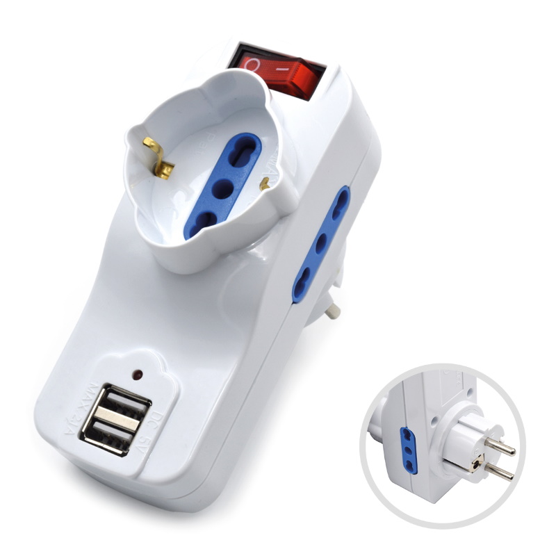 OM13037 | Compact power Adapter white- with Italian and Schuko Sockets | OEM | distributori informatica