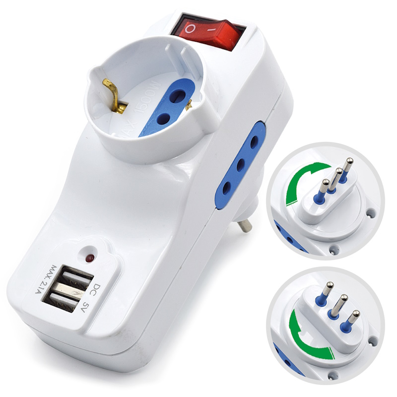 WY13035 | Adattatore Compatto Bianco, 1 Schuko 2 USB-Spina Rotante 10A | OEM | distributori informatica