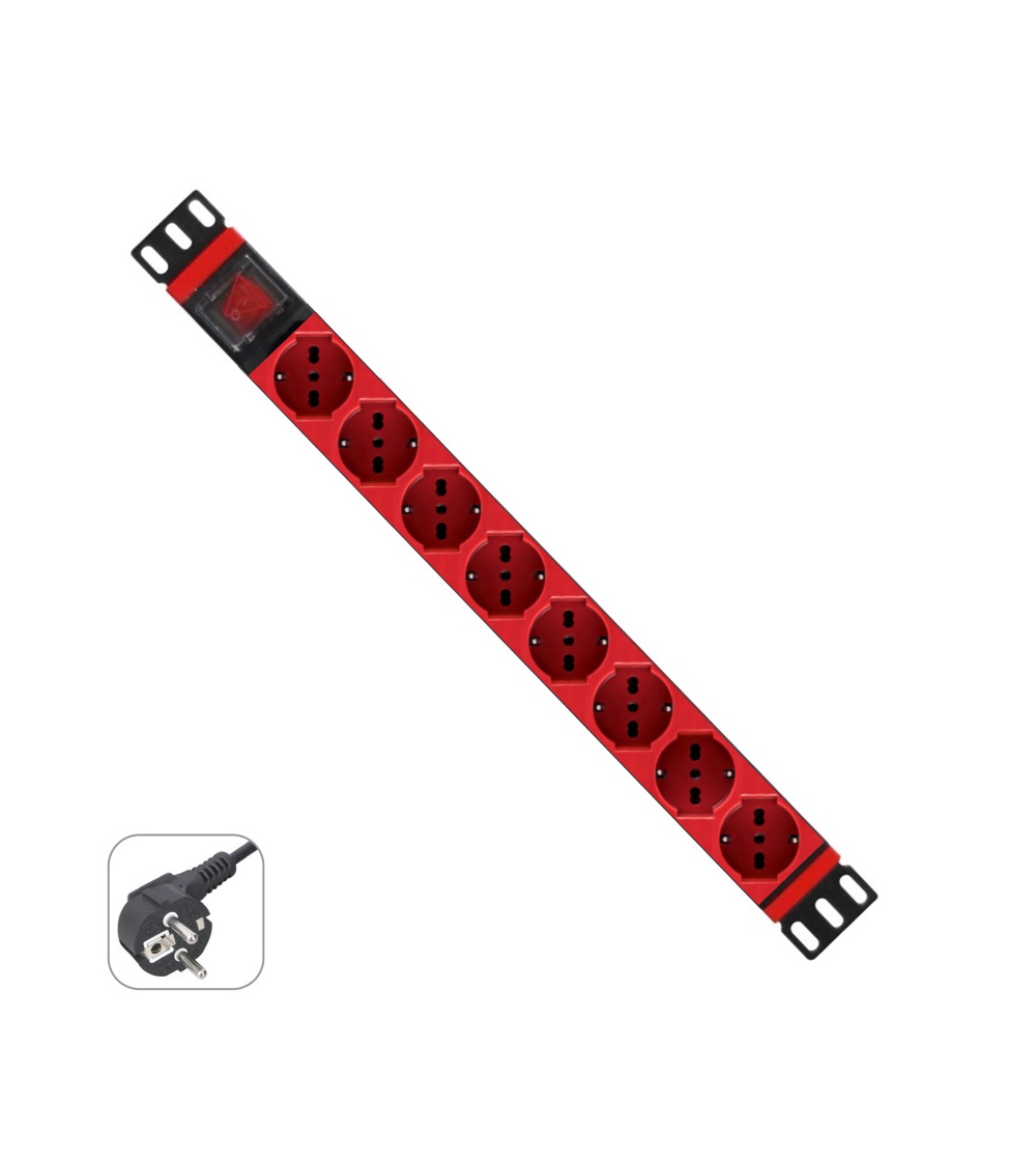 WPN-PDU-G01-08/R | RACK 19 PDU WITH 8 ITALIAN/SCHUKO RED OUTLETS, SCHUKO PLUG | WP Rack | distributori informatica