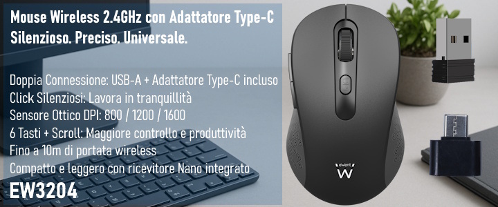 EW3204 - Mouse Wireless 2.4 GHz - USB A & C