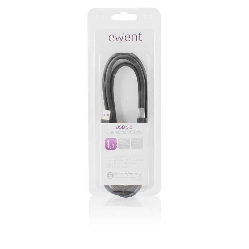 EW9623 | Cavo USB 3.0 A/B M/M 2.0 mt nero, blister | Ewent | distributori informatica