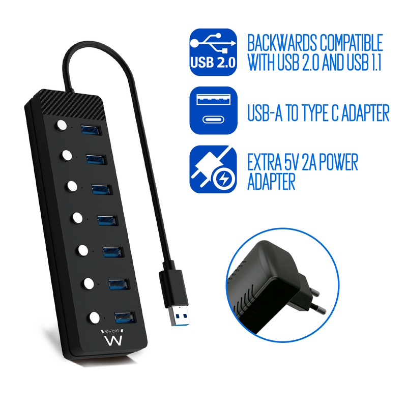 EW1147 | Hub 7 porte USB 3.2 Gen1 con switch | Ewent | distributori informatica