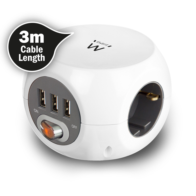 EW3953 | Presa di alimentazione cubica 3x di cui 3 porte USB, 3 m | Ewent | distributori informatica