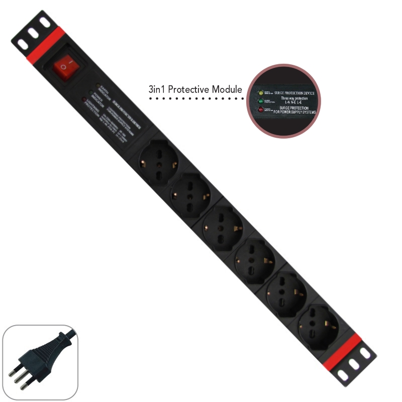 WPNPDUI0606 | MULTIPRESA RACK 19" 6 X ITA/SCHUKO PROTEZ. SOVRACCARICO | WP Rack | distributori informatica