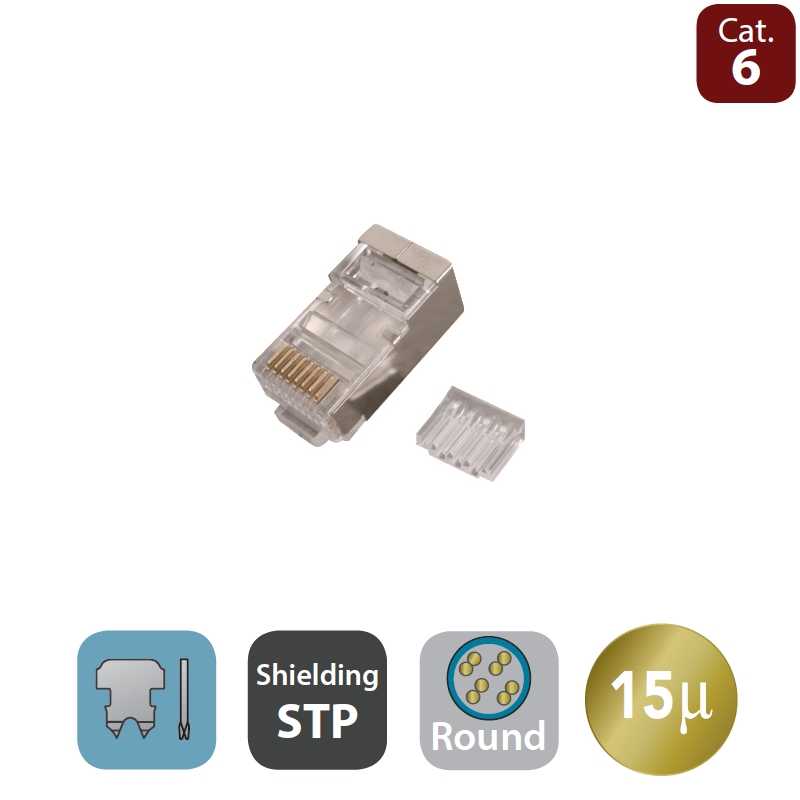 WPCMDP8826FR15 | PLUG CAT.6 RJ45 STP PER CAVO TONDO FLESSIBILE | WP Cabling | distributori informatica