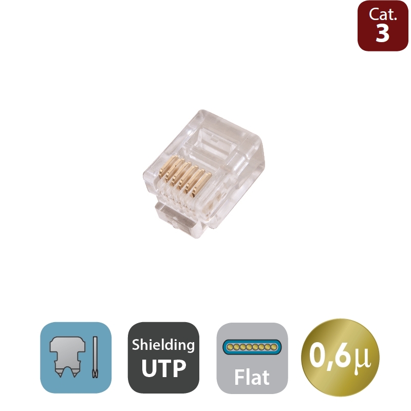WPCMDP6623UF06 | PLUG TELEFONICO UTP 6P6C PER CAVO PIATTO | WP Cabling | distributori informatica