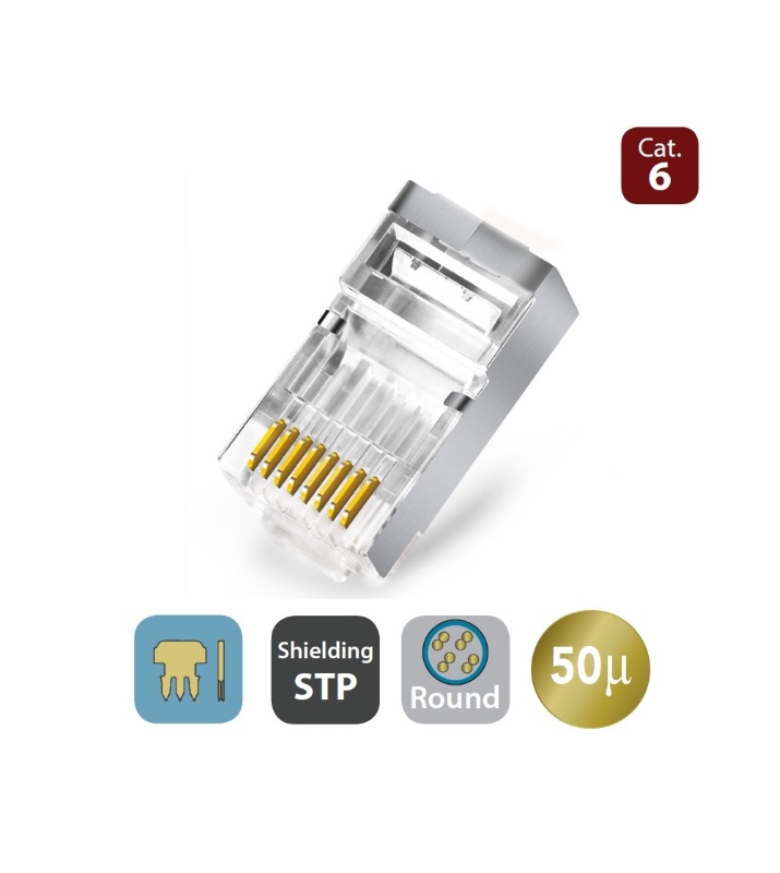 WPCMDP8836SPR50T | PLUG CAT.6 CON FORI PASSANTI RJ45 STP PER CAVO TONDO RIGIDO | WP Cabling | distributori informatica